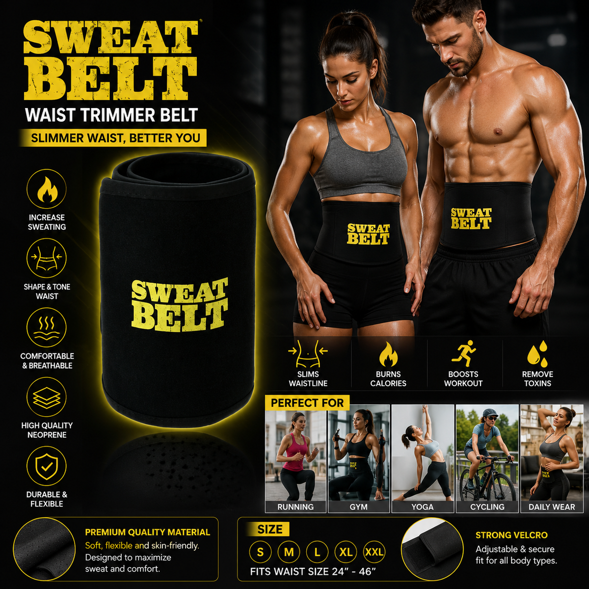 π₯ Sweat Belt For Men & Women | Waist Trimmer Belt | Tummy Control Sweat Belt | Adjustable Workout Belt | Gym & Fitness Waist Support
