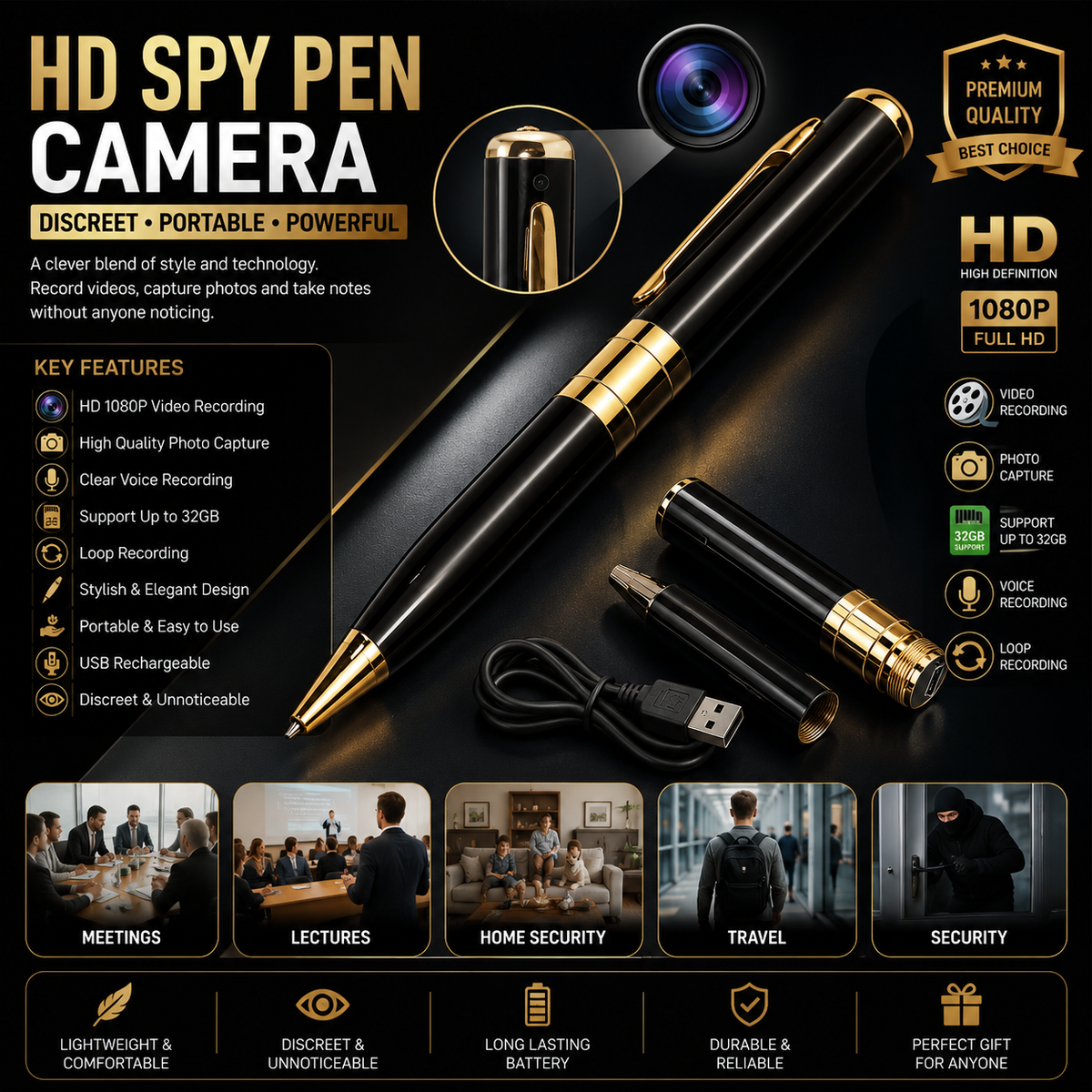 π₯ Spy Camera Pen | Full HD 1080P Hidden Camera Pen | Mini DVR Video Recorder | Motion Detection | Portable Security Pen